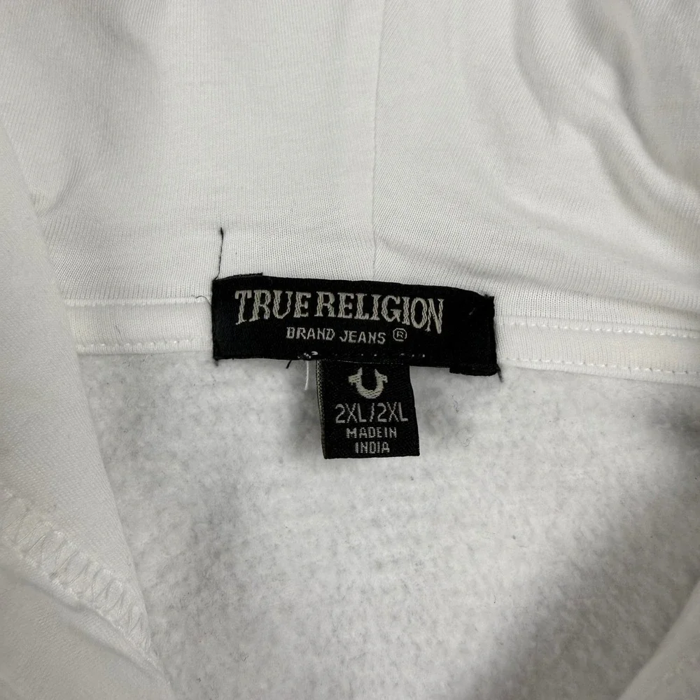 True Religion Mens White Graphic Sleeve Full Zip Hoodie Sweatshirt 2XL